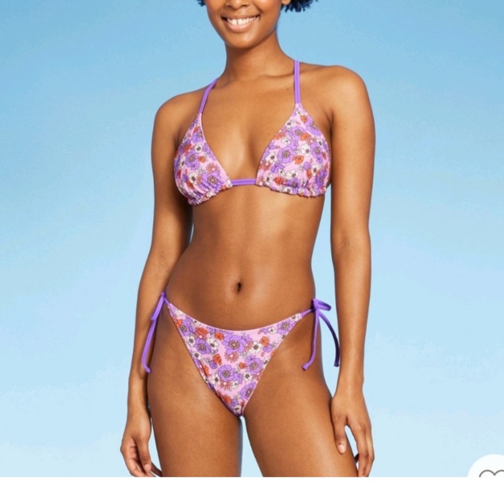 Bikini set-Floral Lavender reversible pink Bikini